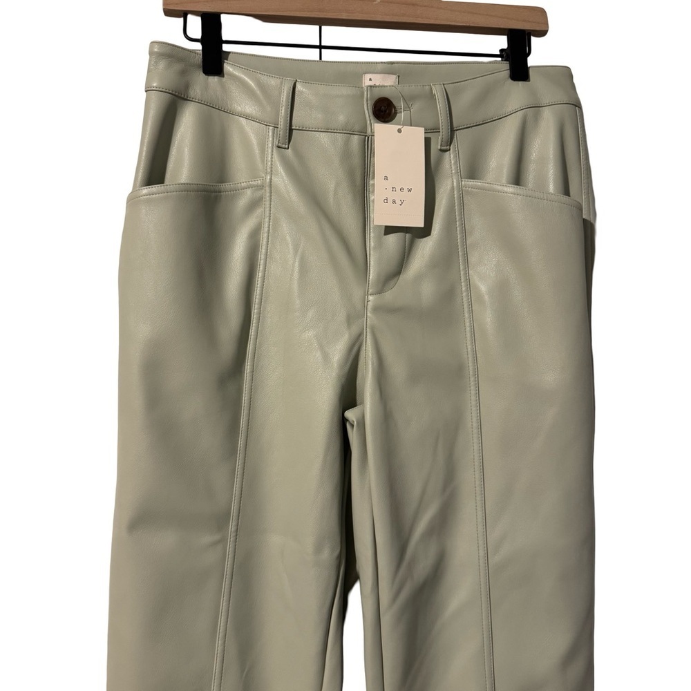 a new day Vegan Leather Green Trousers with Front Pleats - Picture 3 of 10
